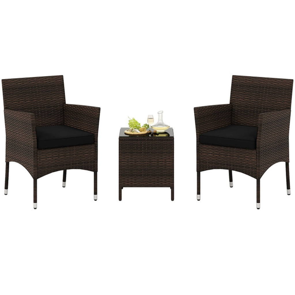 Biotree 3 Pieces Outdoor Conversation Set with Cushioned Seat and Glass Tabletop Outdoor Conversation Set for Garden Backyard PorchBlack