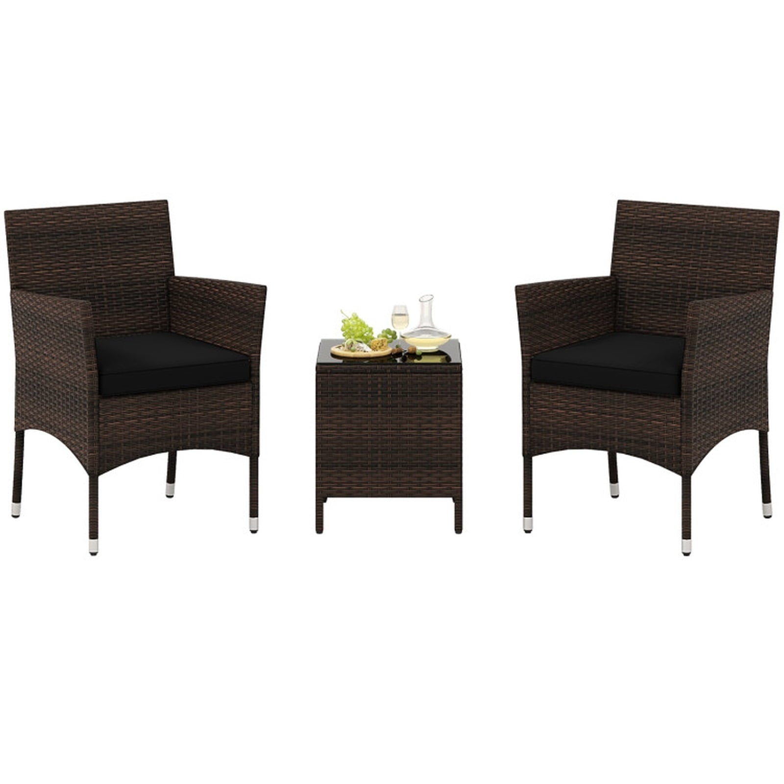 Biotree 3 Pieces Outdoor Conversation Set with Cushioned Seat and Glass Tabletop Outdoor Conversation Set for Garden Backyard PorchBlack
