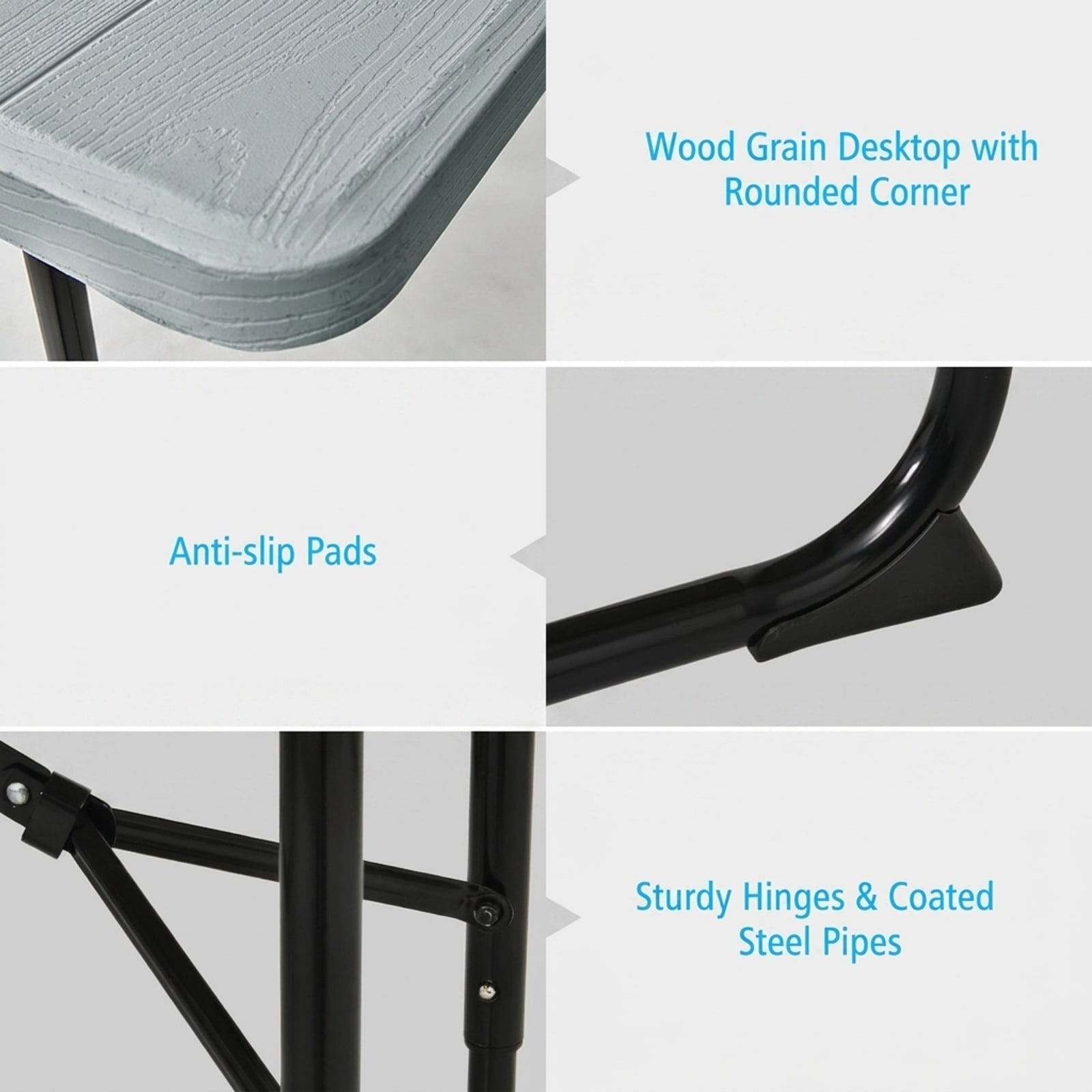Biotree Indoor and Outdoor Folding Picnic Table Bench Set with Wood-like Texture, Gray