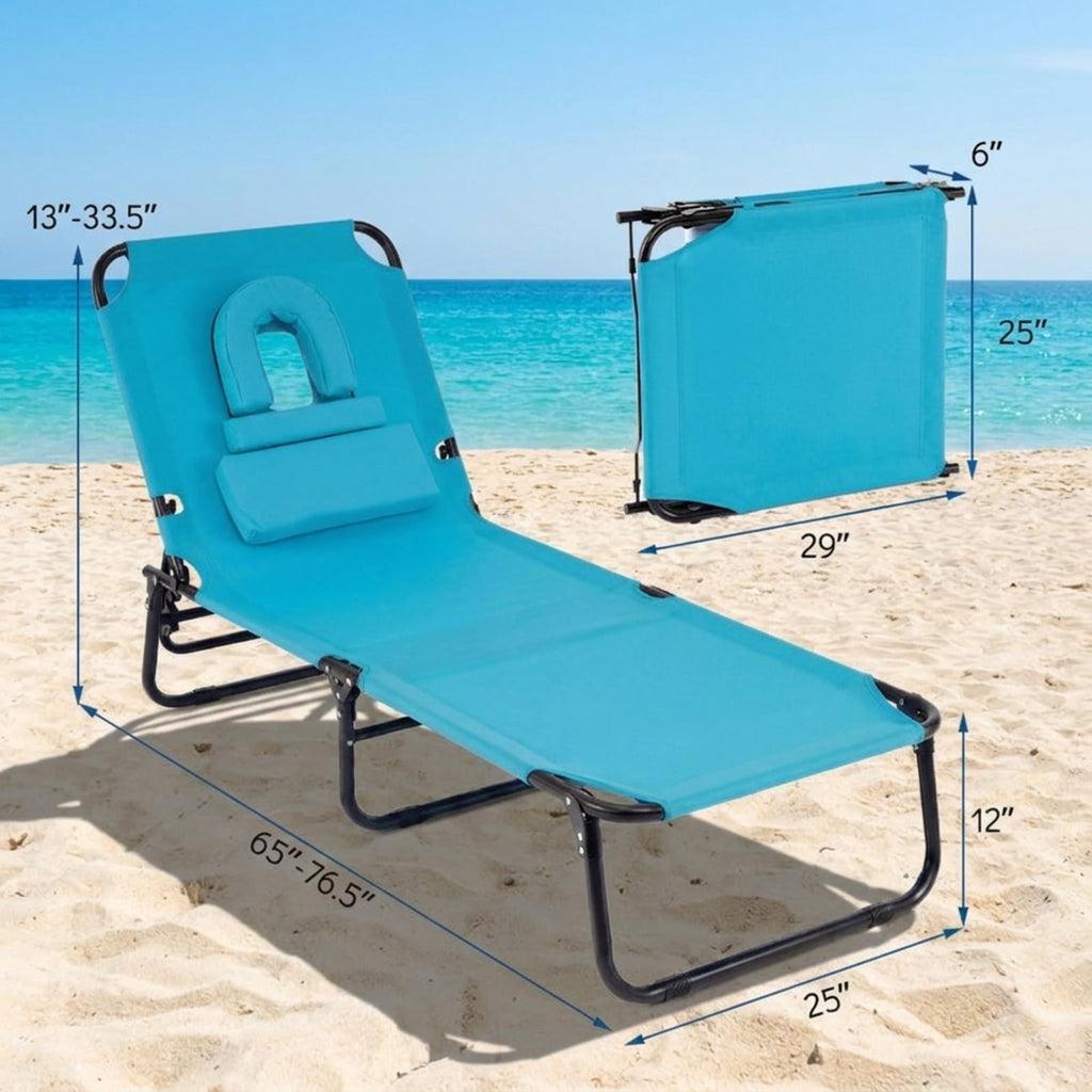 Biotree Beach Chaise Lounge Chair with Face Hole and Removable Pillow Stackable Patio Chair for Garden BackyardTurquoise