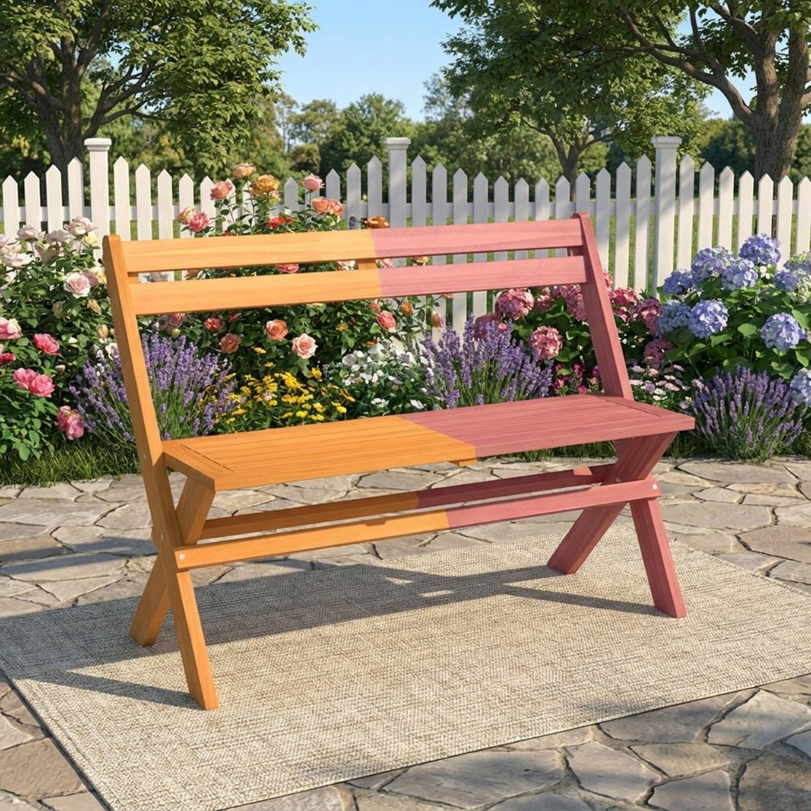 Biotree 2-Person Acacia Wood Patio Garden Bench with 800 Lbs Capacity Stackable Patio Chair for Garden BackyardNatural