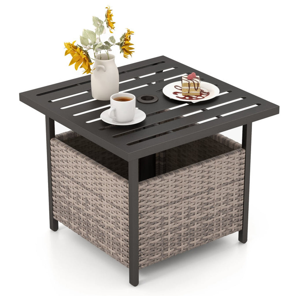 Biotree Outdoor Patio Rattan Wicker Steel Side Deck Table, Gray