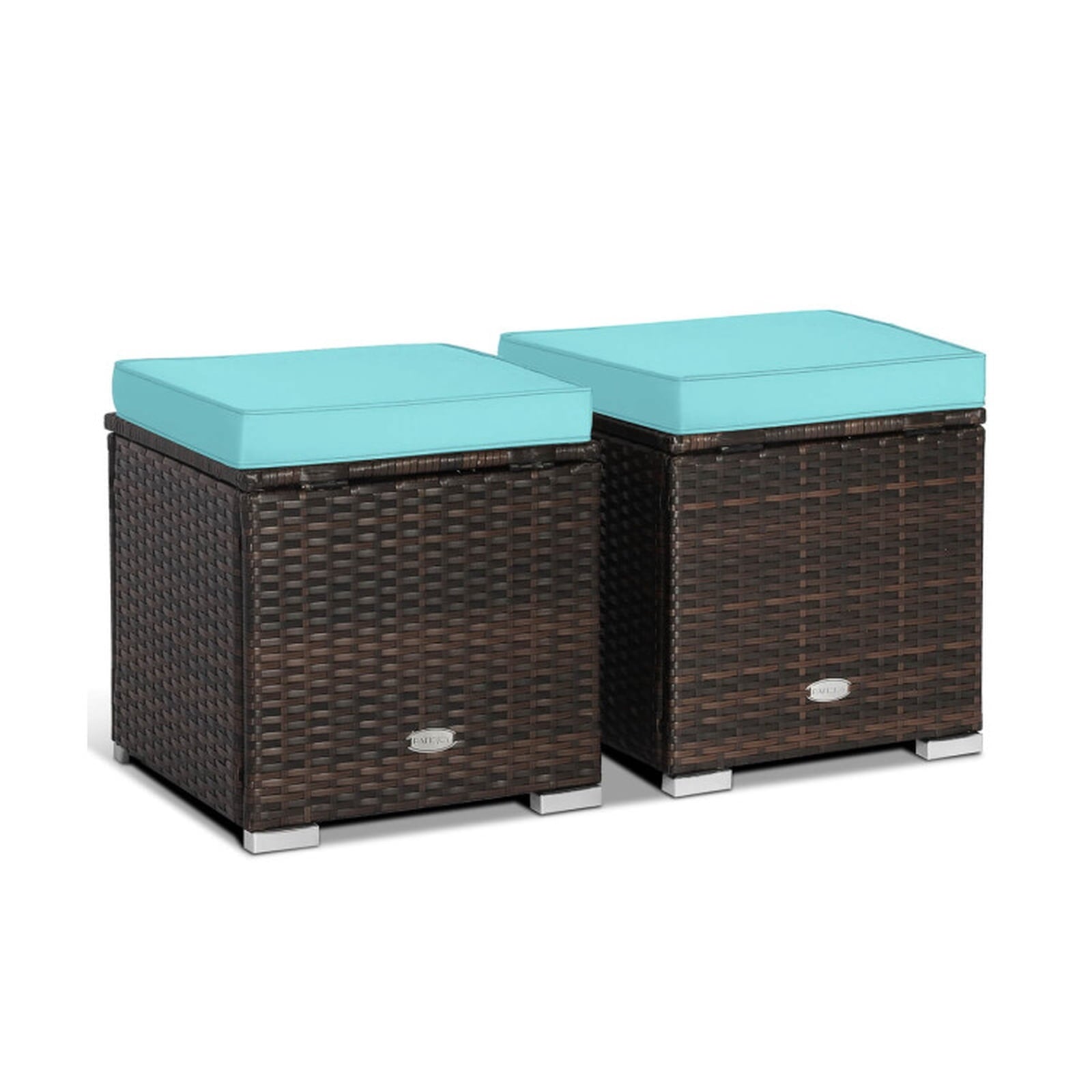 Biotree 2 Pieces Patio Ottoman with Removable Cushions Stackable Patio Chair for Garden BackyardTurquoise
