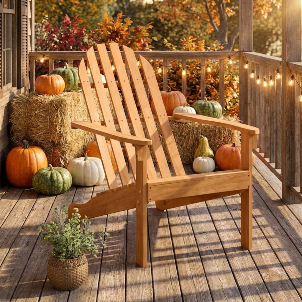 Biotree Acacia Wood Outdoor Adirondack Chair with Ergonomic Design Stackable Patio Chair for Garden BackyardNatural