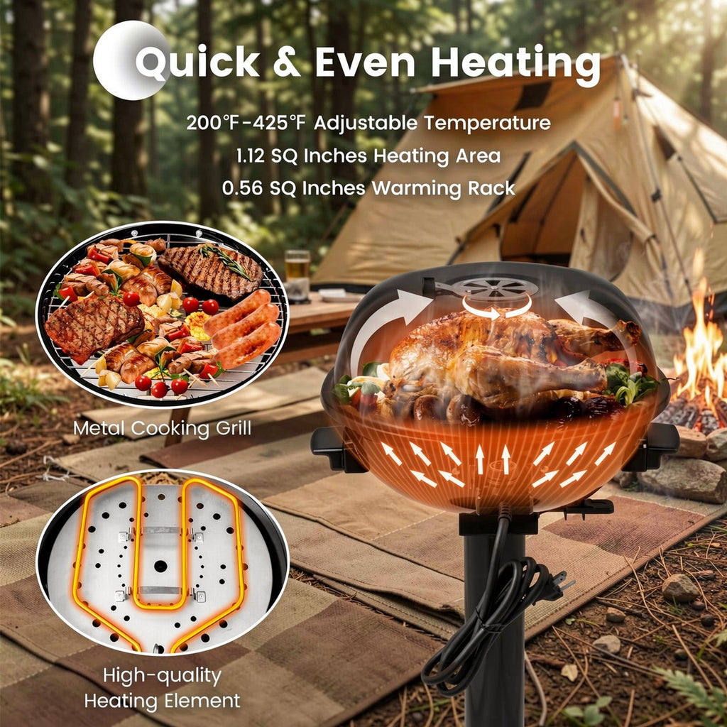 Biotree 1600W Electric BBQ Grill with Removable Non-Stick Warming Rack Outdoor Cooking Patio Summer Party