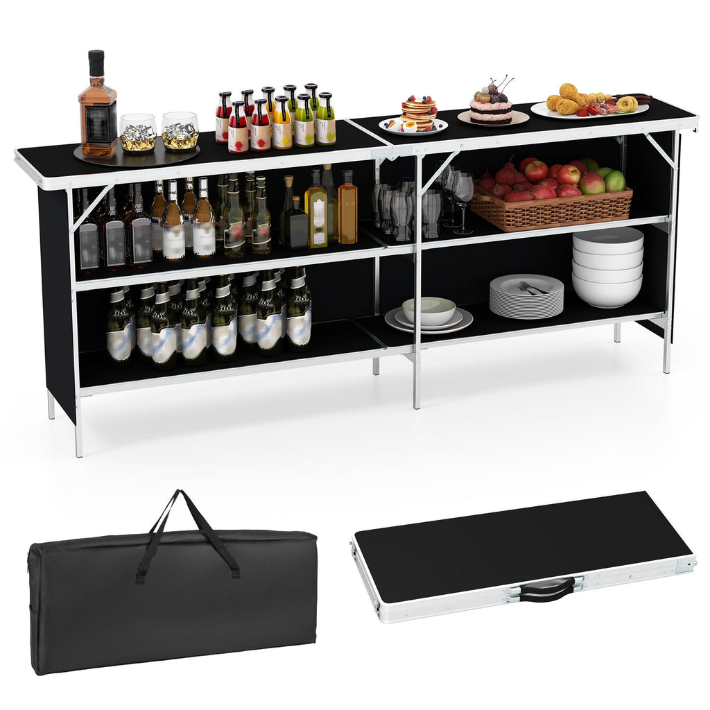 Biotree Aluminum Portable Folding Picnic Table with 2-Tier Open Shelves for Camping and Outdoor Dining, Black
