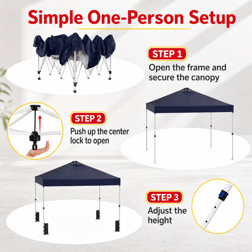 Biotree 10 x 10 ft Commercial Pop up Canopy Tent with One-Hand Center Lock, UPF 50+ Vented Outdoor Shelter with Wheeled Bag for Parties, Markets and Camping, Blue