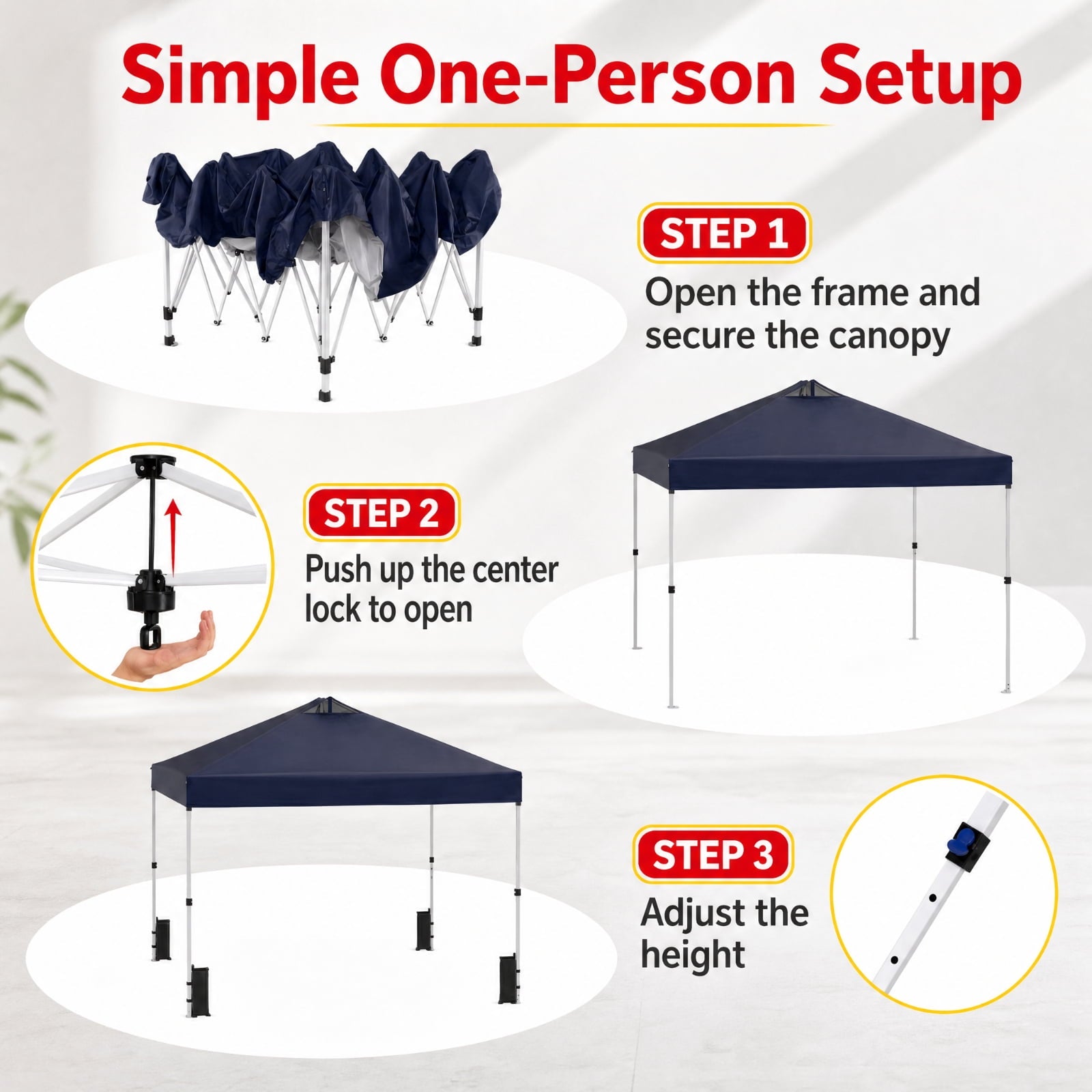 Biotree 10 x 10 Ft Commercial Pop Up Canopy Tent with One-Hand Center Lock, UPF 50+ Vented Outdoor Shelter with Wheeled Bag for Parties, Markets and Camping, Blue