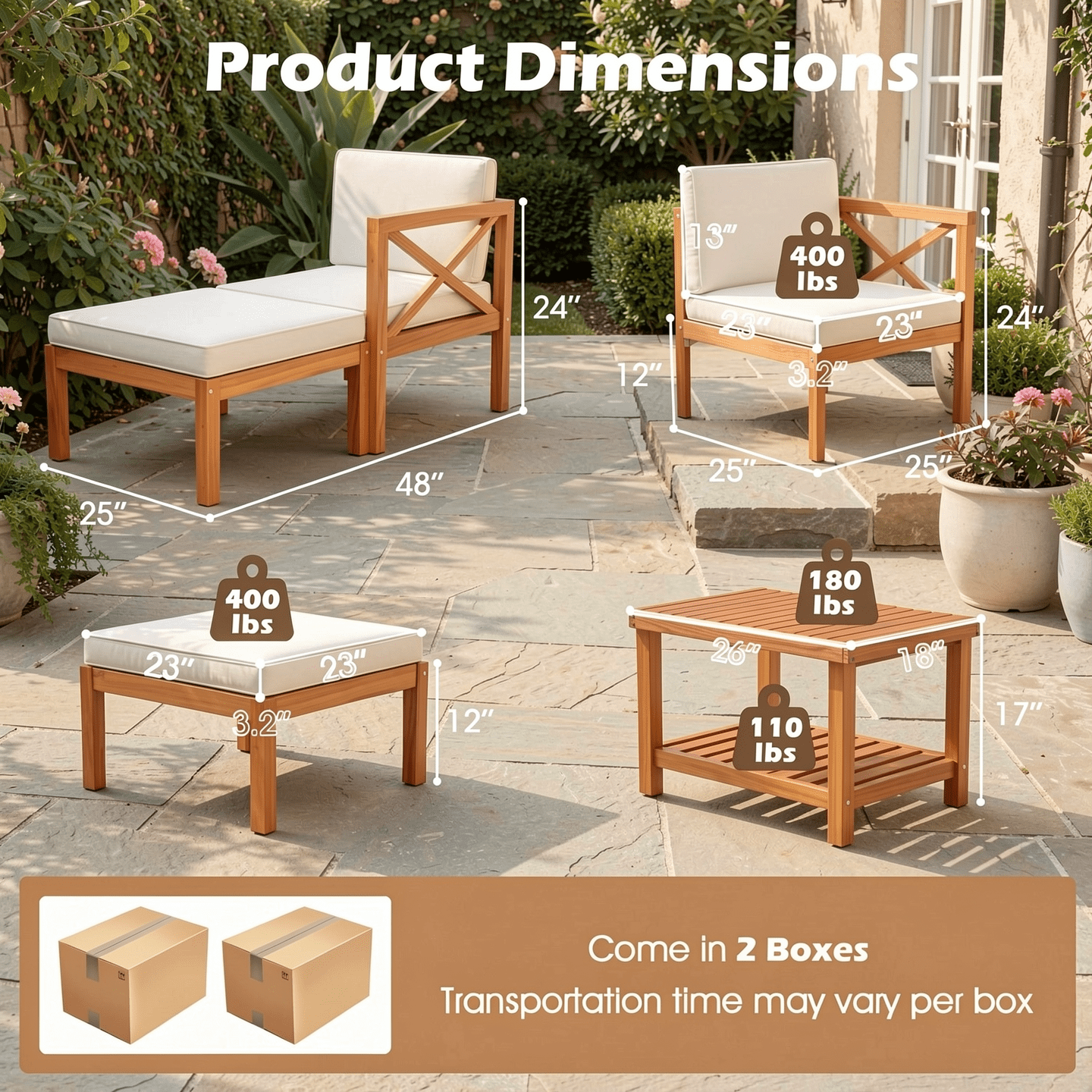 Biotree 4 Pieces Wicker Furniture Set with Acacia Wood Tabletop and Armrests for Porch Outdoor Conversation Set for Garden Backyard PorchWhite