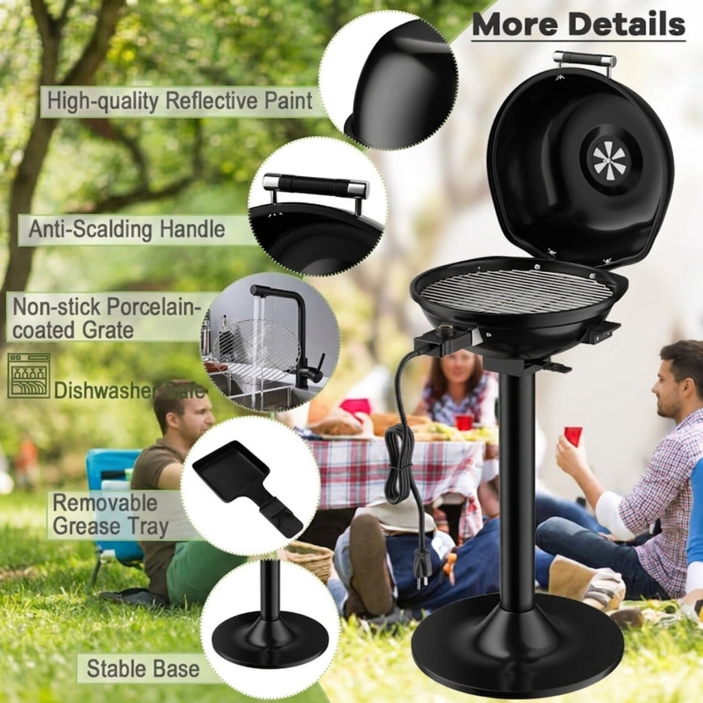 Biotree 1600W Portable Electric BBQ Grill with Temperature Control Grease Collector, Smokeless Tabletop BBQ Cooker for Backyard Patio Camping Black