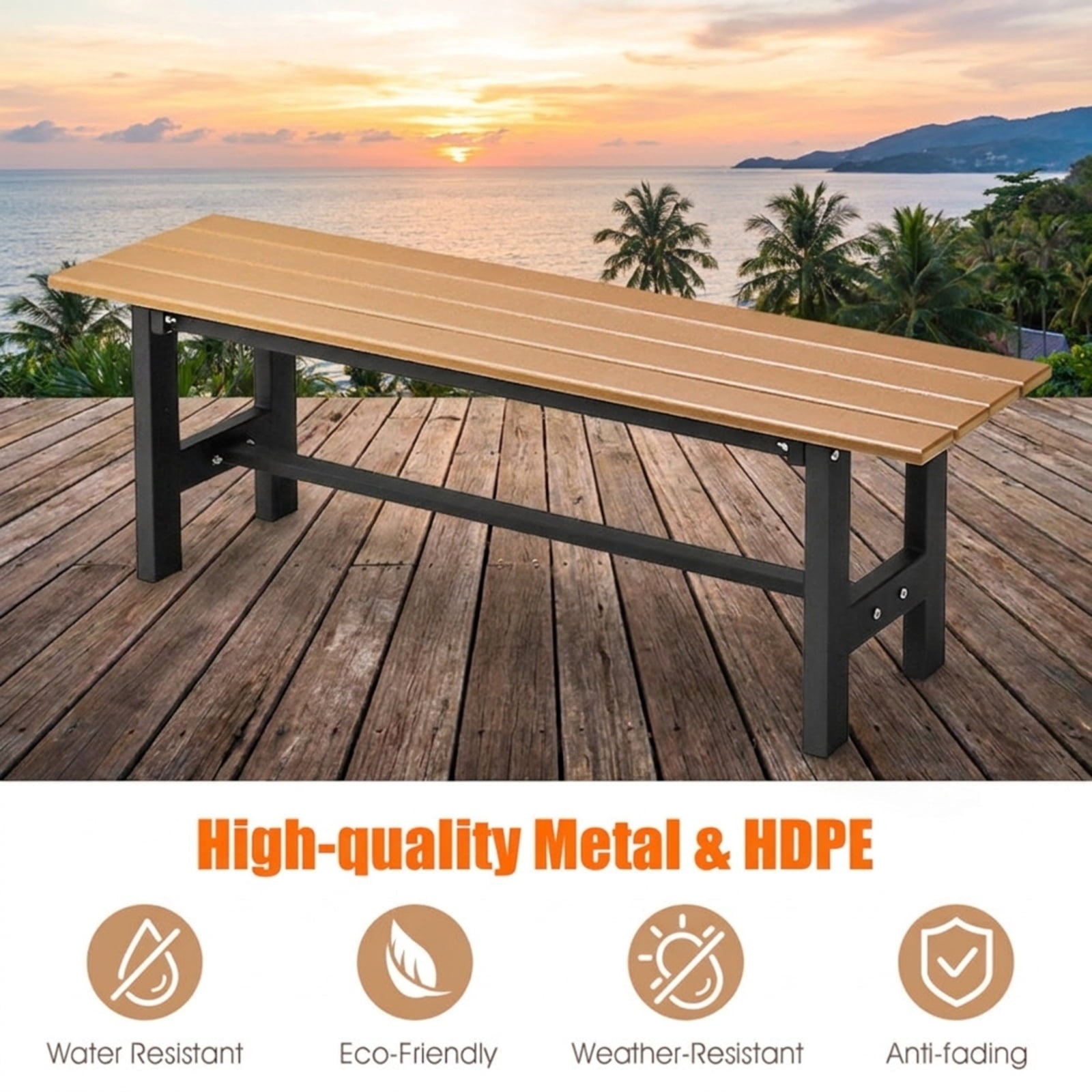 Biotree 47 Inch Outdoor Chair with Slatted Seat Plastic Coated Iron Frame Stackable Patio Chair for Garden BackyardBrown