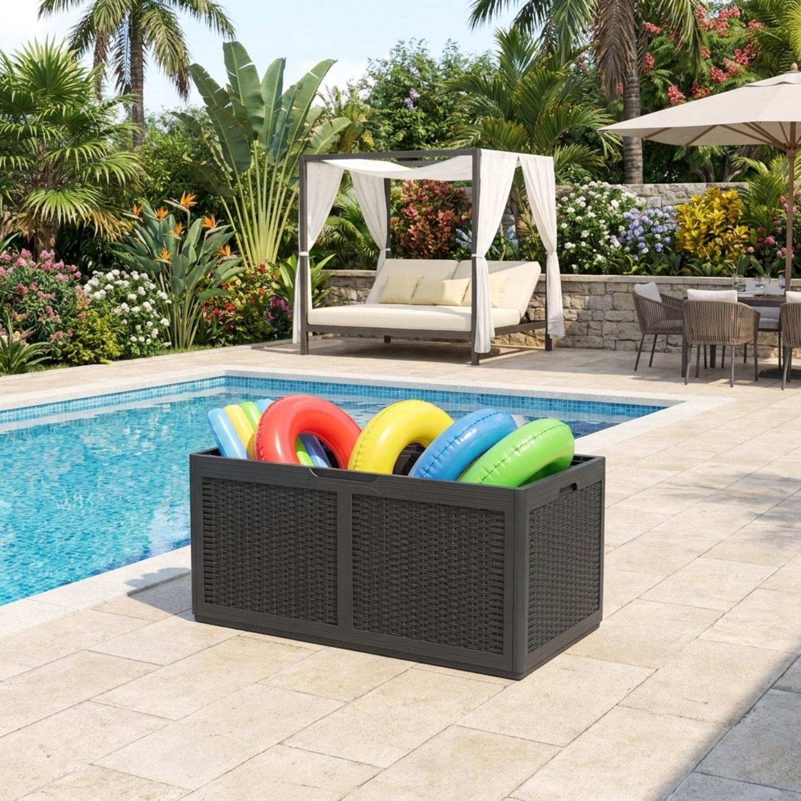 Biotree 100 Gallon Resin Deck Box Outdoor Waterproof Storage Bench Outdoor Waterproof for Patio Deck Garden Cushions, Gray