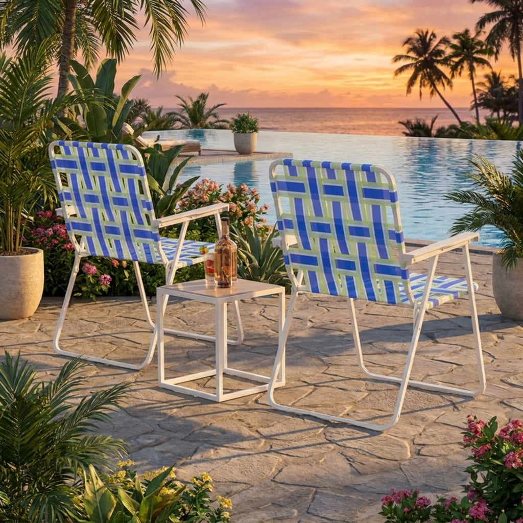 Biotree 2 Pieces Folding Beach Chair Camping Lawn Webbing Chair Stackable Patio Chair for Garden BackyardBlue