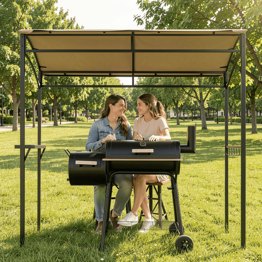 Biotree 7 x 4.5 Feet Grill Gazebo Outdoor Patio Garden BBQ Canopy Shelter Brown - Outdoor Patio Backyard Garden Shade Canopy Shelter