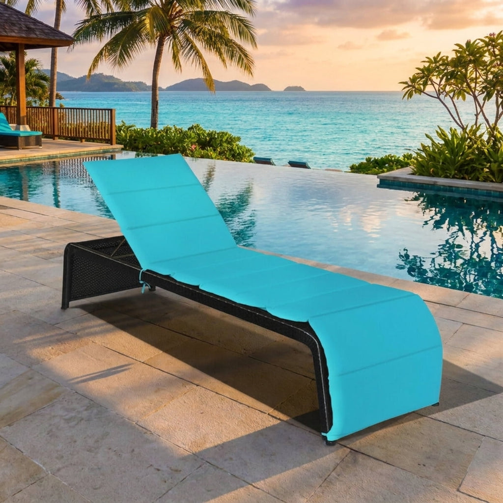 Biotree Patio Rattan Lounge Chair Back Adjustable Chaise Recliner with Cushioned Stackable Patio Chair for Garden BackyardTurquoise
