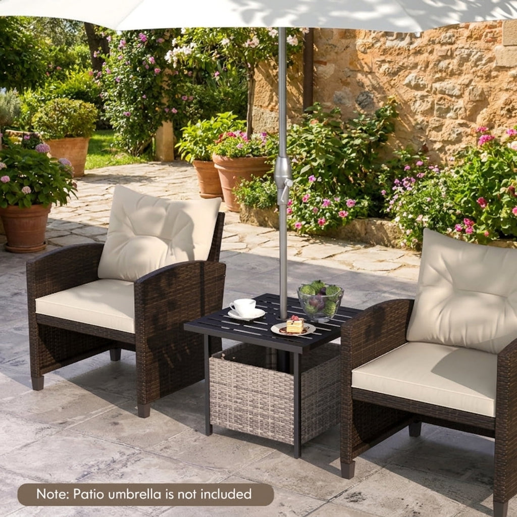 Biotree Outdoor Patio Rattan Wicker Steel Side Deck Table, Gray