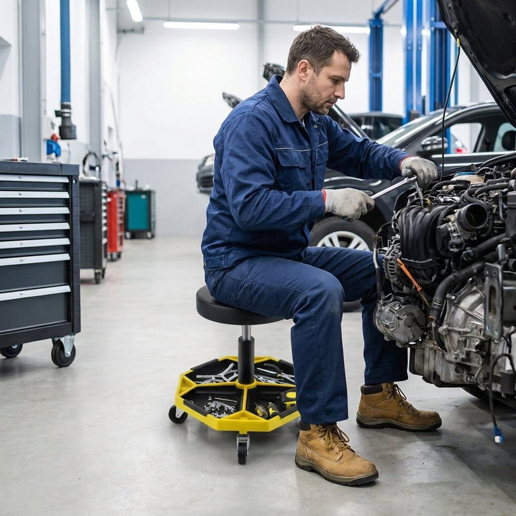 Biotree 330 lbs Pneumatic Rolling Mechanic Stool Padded Seat Height Adjustable - Yellow
