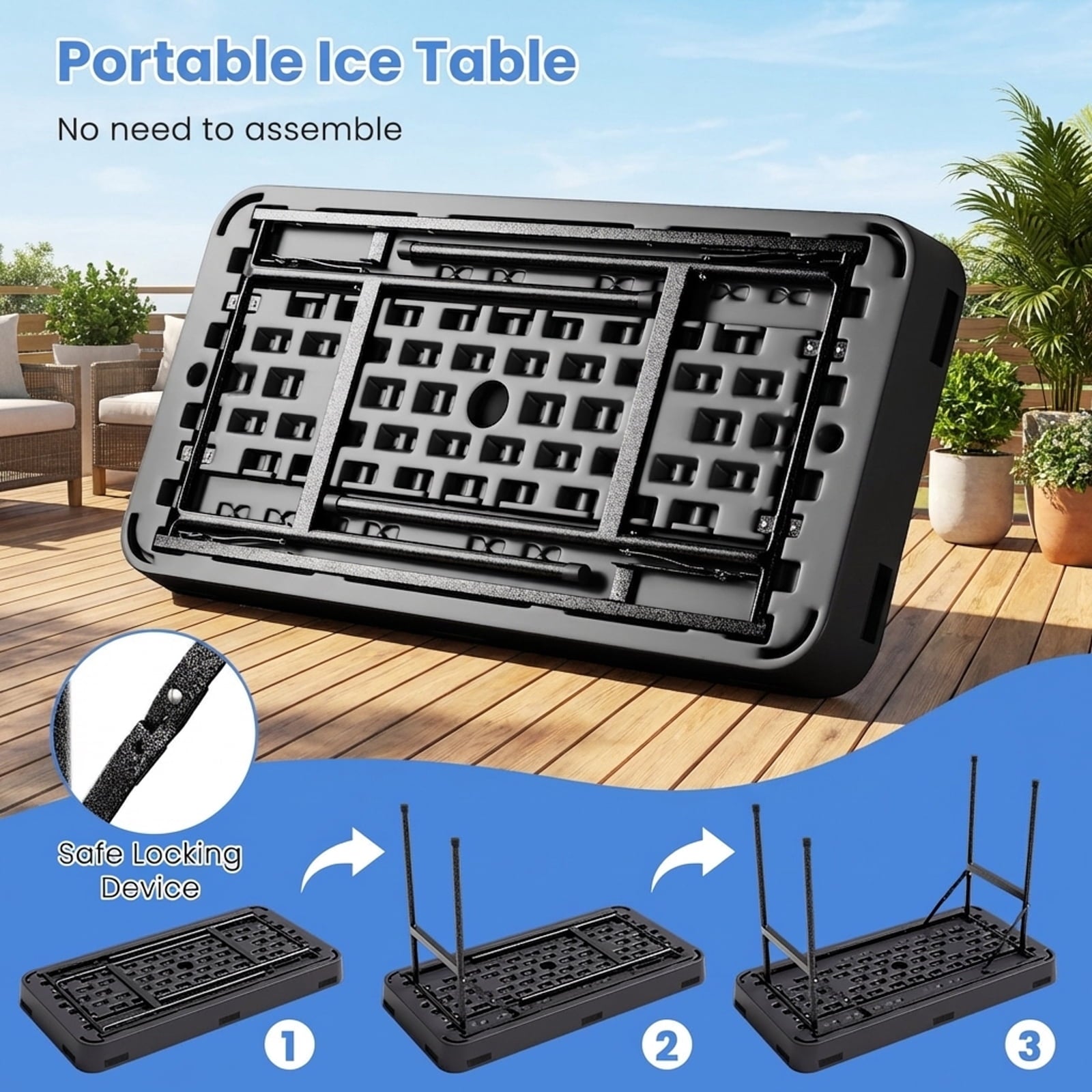 Biotree 4 Feet Folding Ice Cooler Table with Matching Skirt Portable Party Table with Built-In Ice Bin for Events, Black