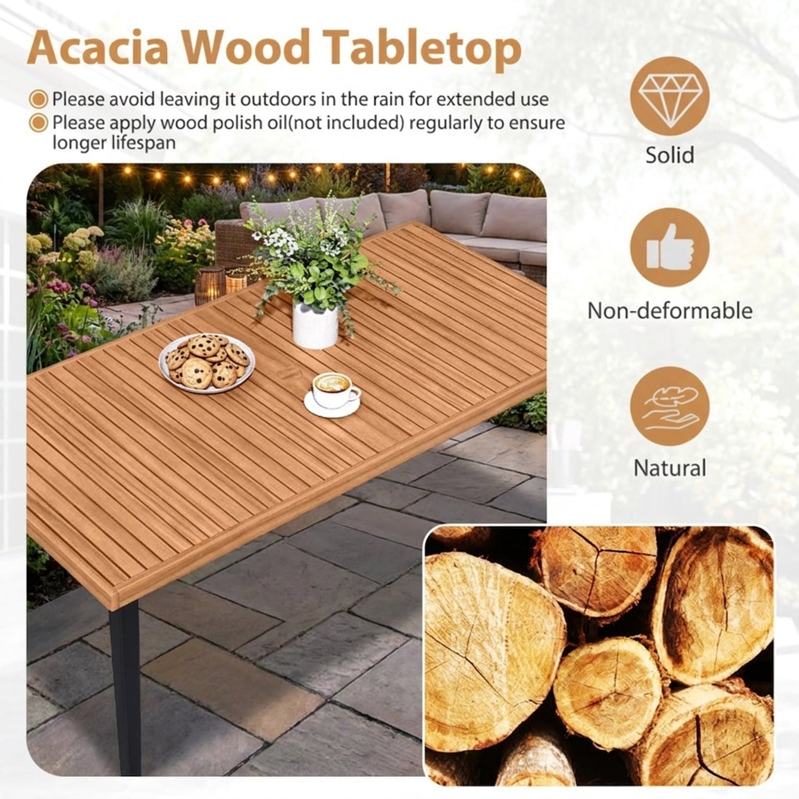 Biotree 63 Inches Outdoor Indoor Dining Table with 1.97 Inches Umbrella Hole and Metal Legs, Black