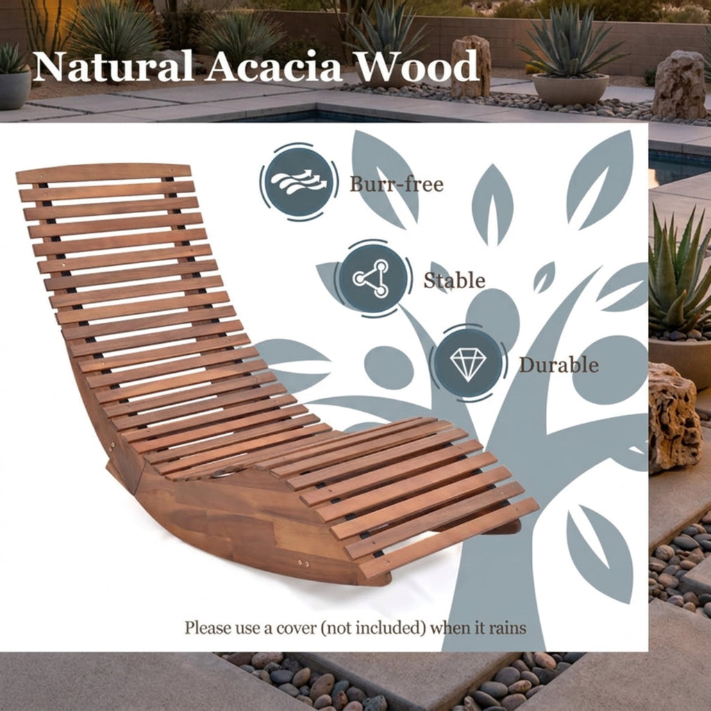 Biotree Outdoor Acacia Wood Rocking Chair with Widened Slatted Seat and High Back Stackable Patio Chair for Garden BackyardNatural