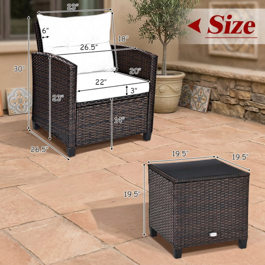 Biotree 3 Pcs Patio Rattan Furniture Set Cushioned Conversation Set Coffee Table Outdoor Conversation Set for Garden Backyard PorchBlack