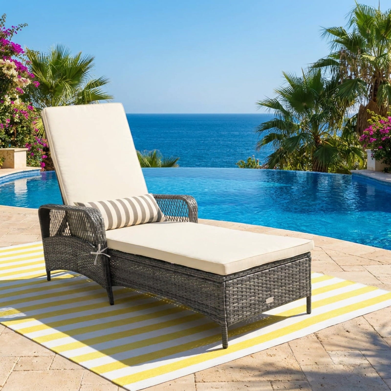 Biotree Outdoor Chaise Lounge Chair Recliner with 6-Level Backrest Cushion and PillowMix Gray/Gray