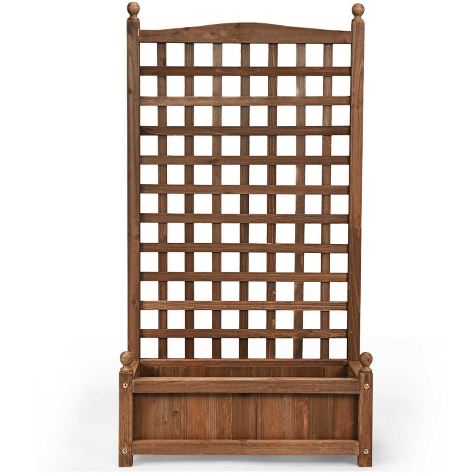 Biotree Solid Free Standing Wood Planter Box with Trellis for Garden Dark brown - Outdoor Backyard Patio Garden Planting