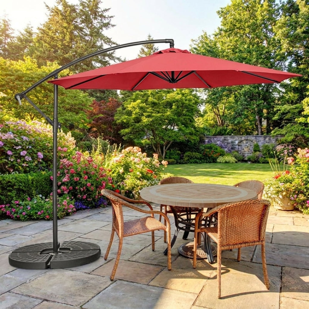 Biotree 10 FT Patio Umbrella, Offset Umbrella with 8 Ribs Cantilever and Cross Base for Patio Garden Backyard Pool, Red