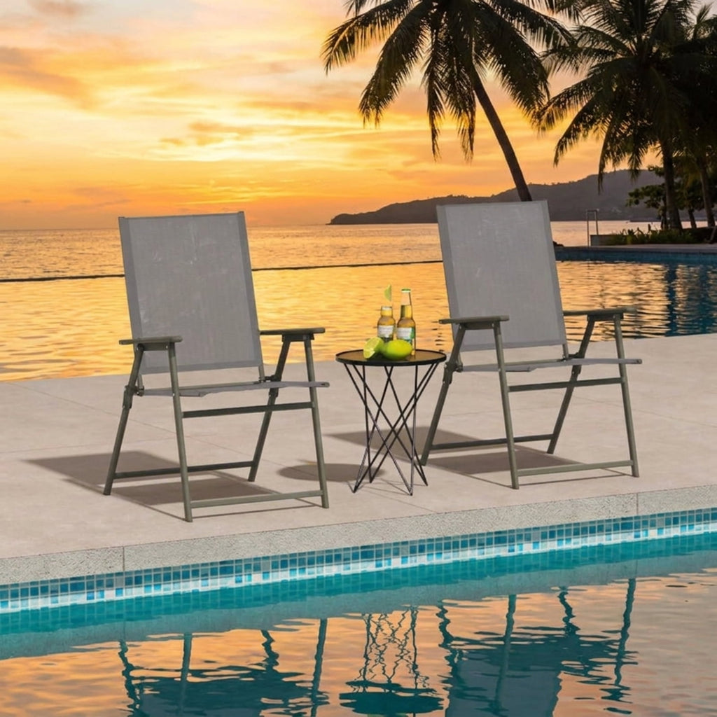 Biotree Set of 4 Patio Folding Chair Set with Rustproof Metal Frame Stackable Patio Chair for Garden BackyardGray