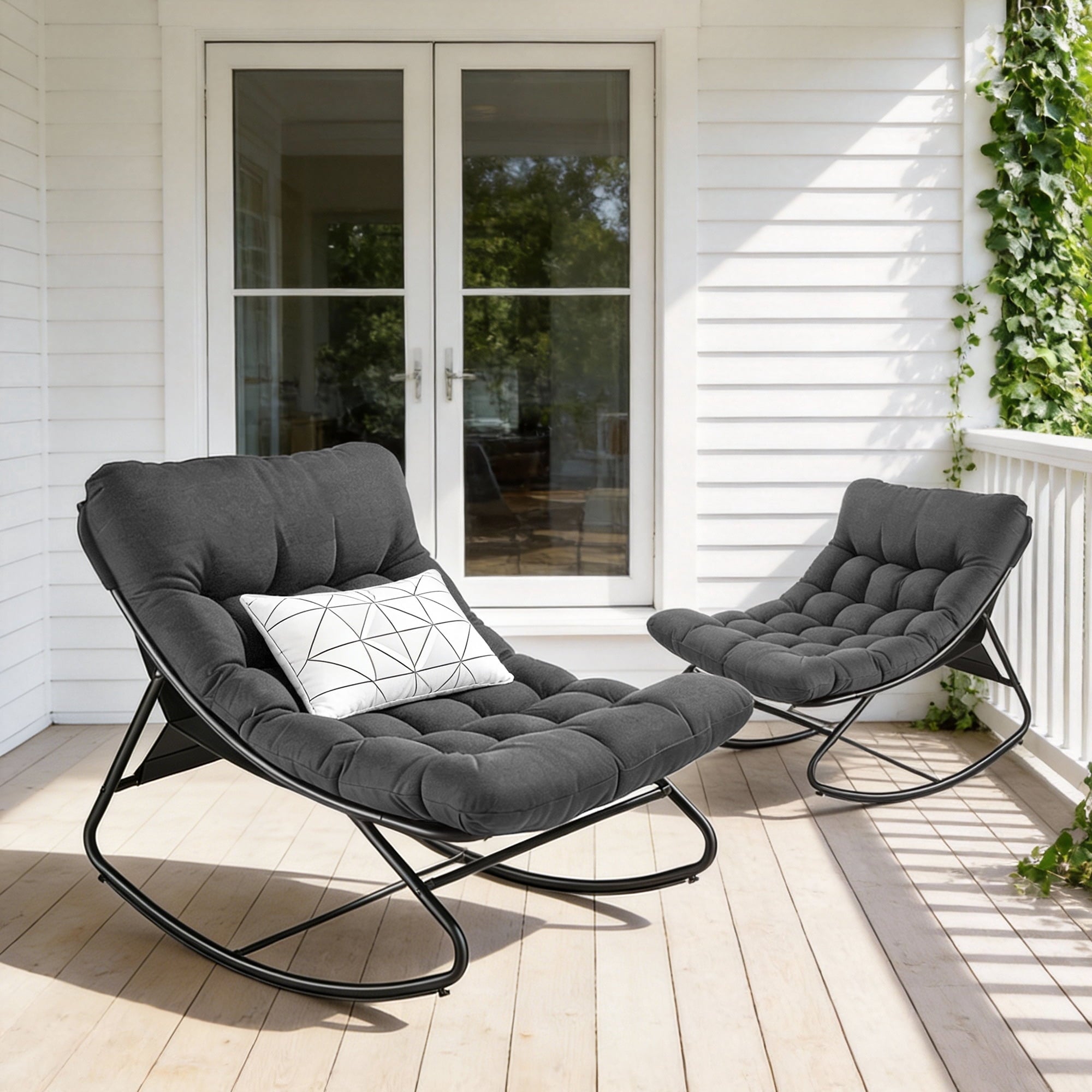 Biotree Oversized Outdoor Rocking Chair,Patio Rocker with Thick Cushion, Weather Resistant Mesh Rocking Chair for Porch, Backyard, Garden,Steel Frame,Gray