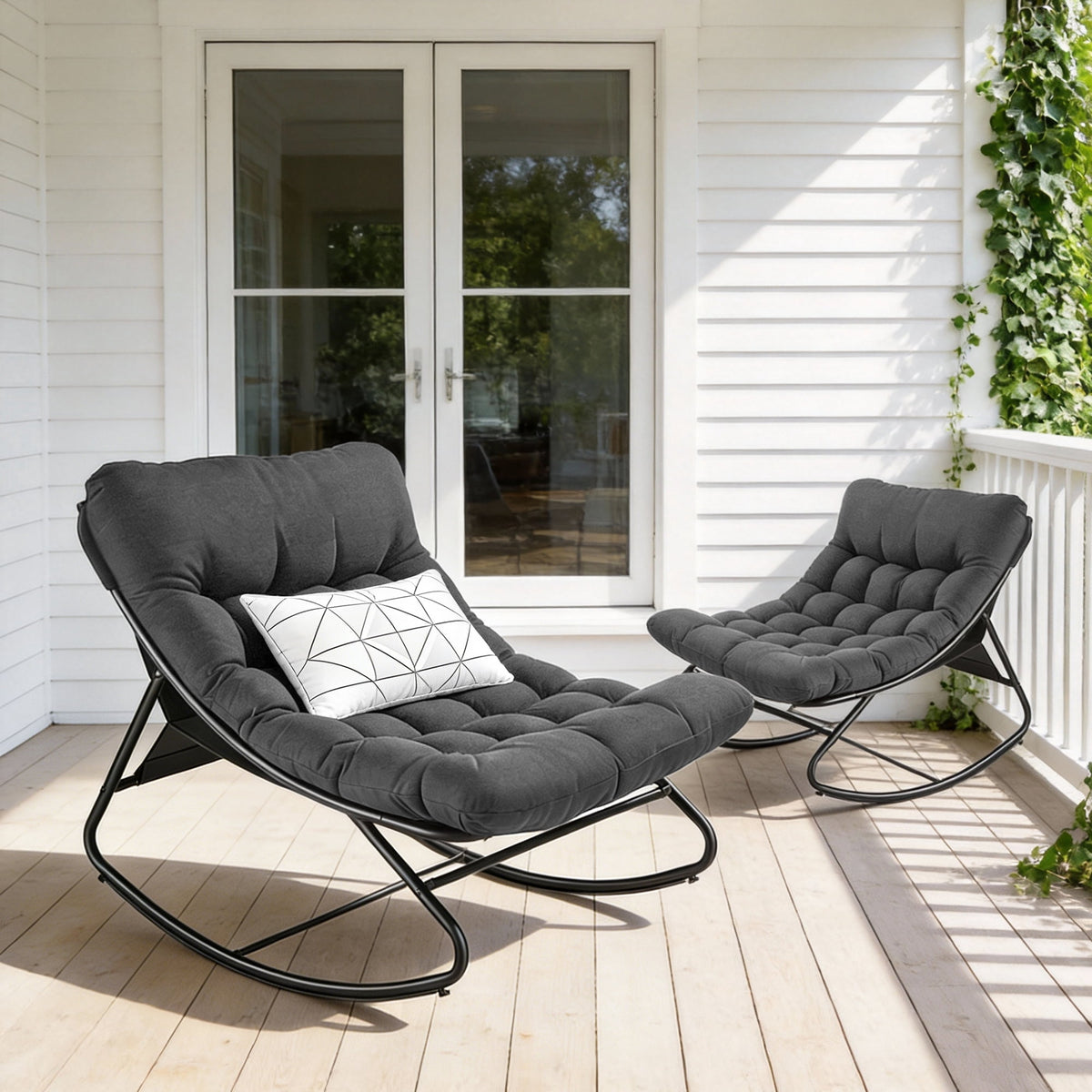 Biotree Oversized Outdoor Rocking Chair,Patio Rocker with Thick Cushion, Weather Resistant Mesh Rocking Chair for Porch, Backyard, Garden,Steel Frame,Gray