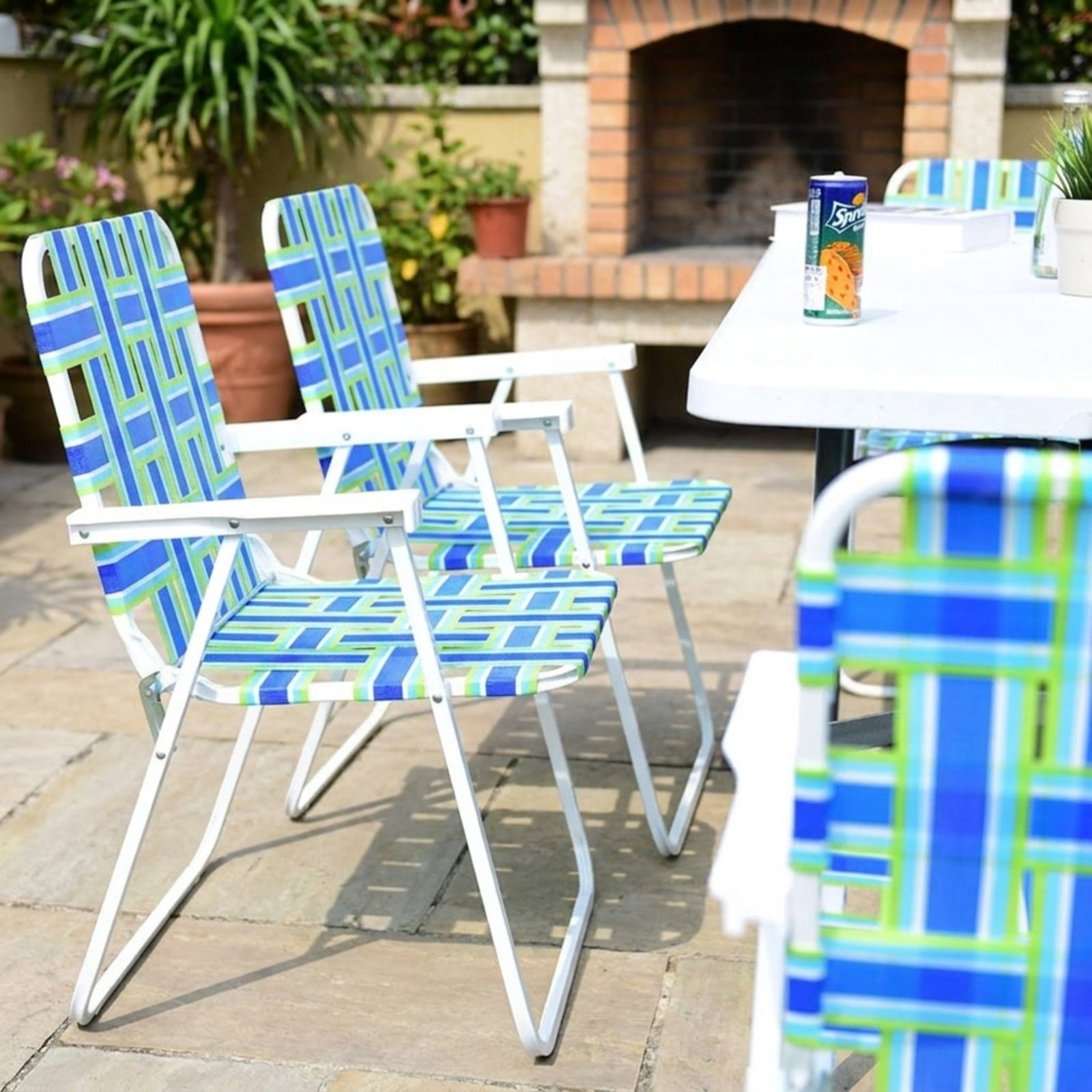 Biotree 6 Pcs Folding Beach Chair Camping Lawn Webbing Chair Stackable Patio Chair for Garden BackyardBlue