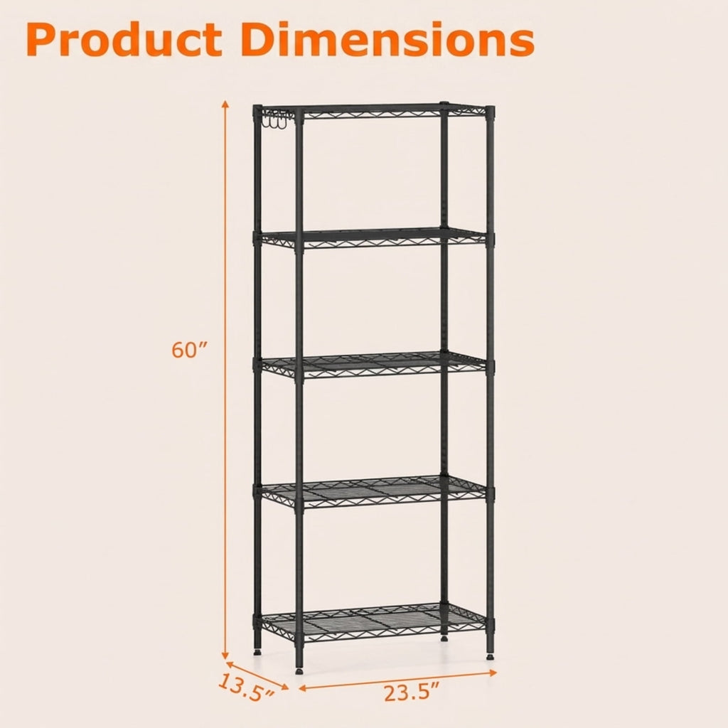 Biotree 5-Tier Metal Storage Shelving Unit with V-Shaped Wire Rack, 750 LBS Capacity Heavy Duty Garage Shelves Utility Rack for Basement Warehouse Pantry, Black