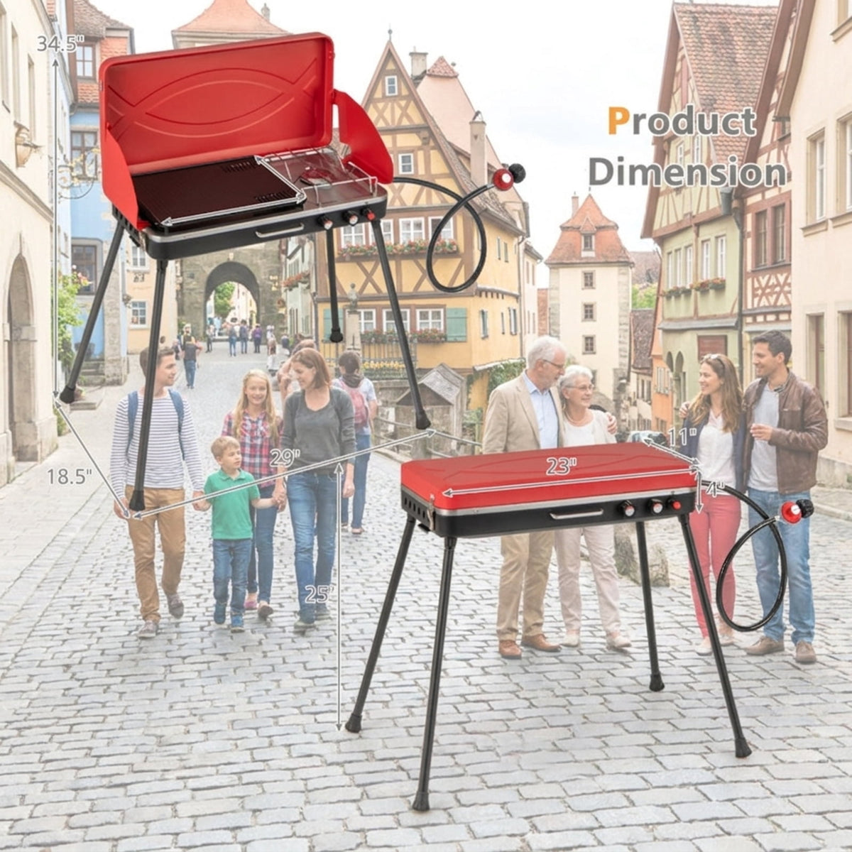 Biotree 2-in-1 Portable Gas Camping Grill and Stove, 20,000 BTU Propane Tabletop BBQ Grill, Foldable Camp Stove with Detachable Legs for Camping Picnic Backyard Red