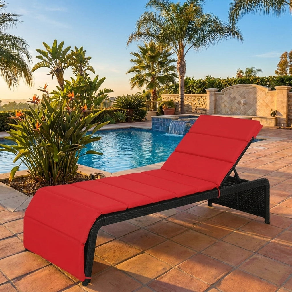 Biotree Patio Rattan Lounge Chair Back Adjustable Chaise Recliner with Cushioned Stackable Patio Chair for Garden BackyardRed