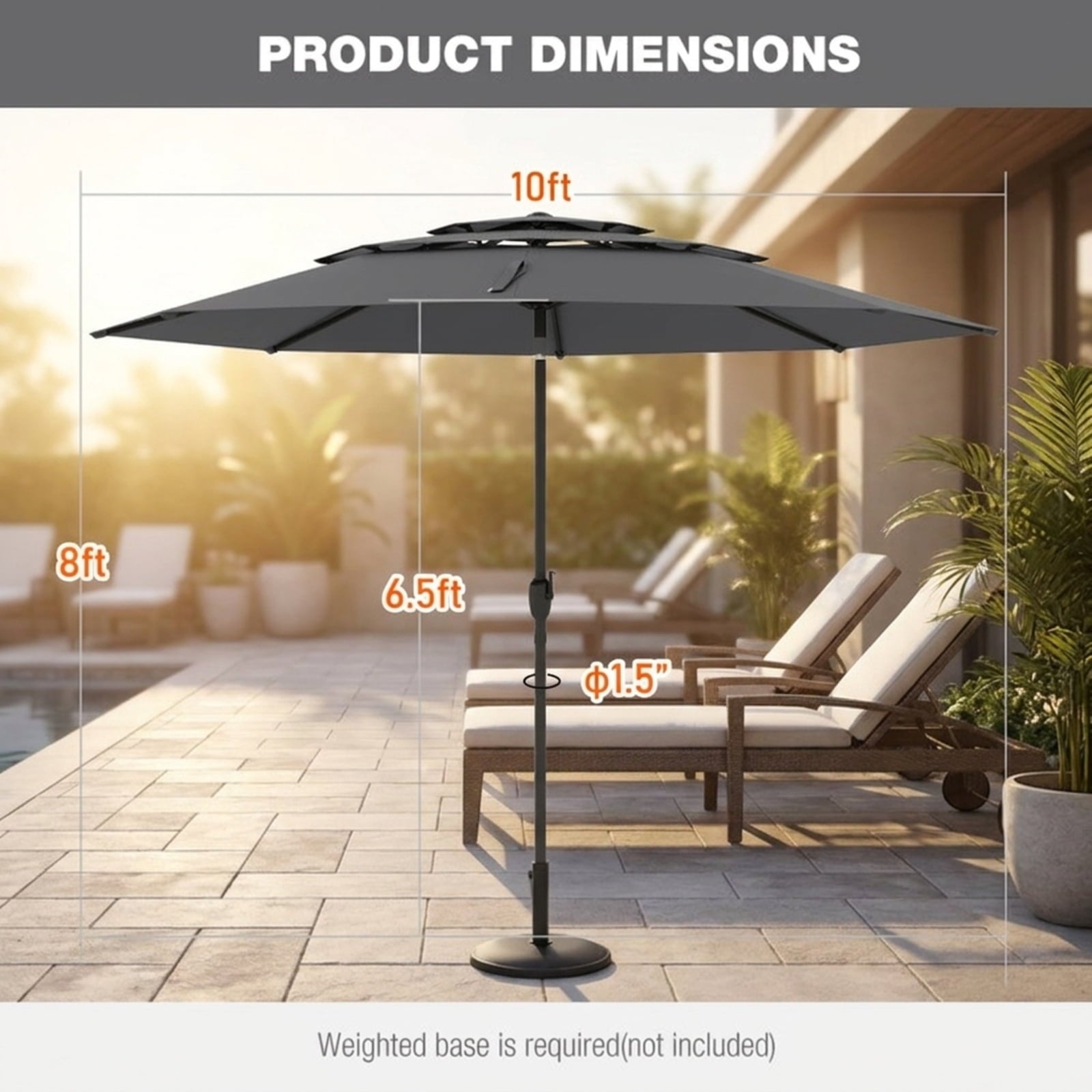 Biotree 10 FT Patio Umbrella, 3-tier Vented Patio Umbrella with Push Button Tilt for Patio Garden Backyard Pool, Brown