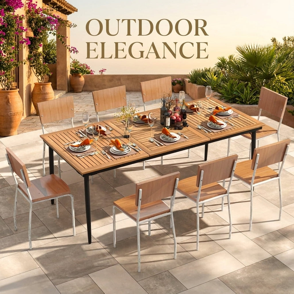 Biotree 79 Inch Acacia Wood Outdoor Dining Table for 8 with 1.9 Inch Umbrella Hole, Natural