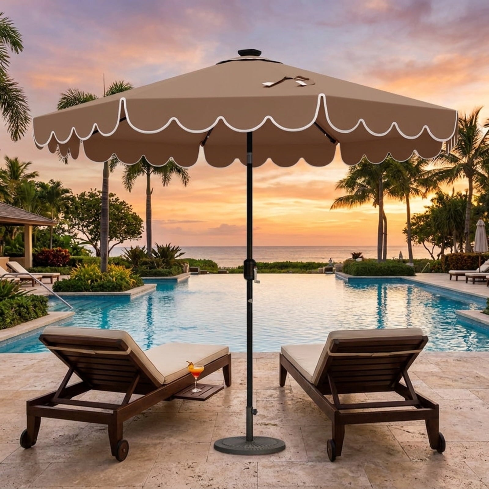 Biotree 9.3 ft Market Patio Umbrella with Crank and Tilt, 8 Sturdy Ribs, Vented Canopy - Coffee for Backyard
