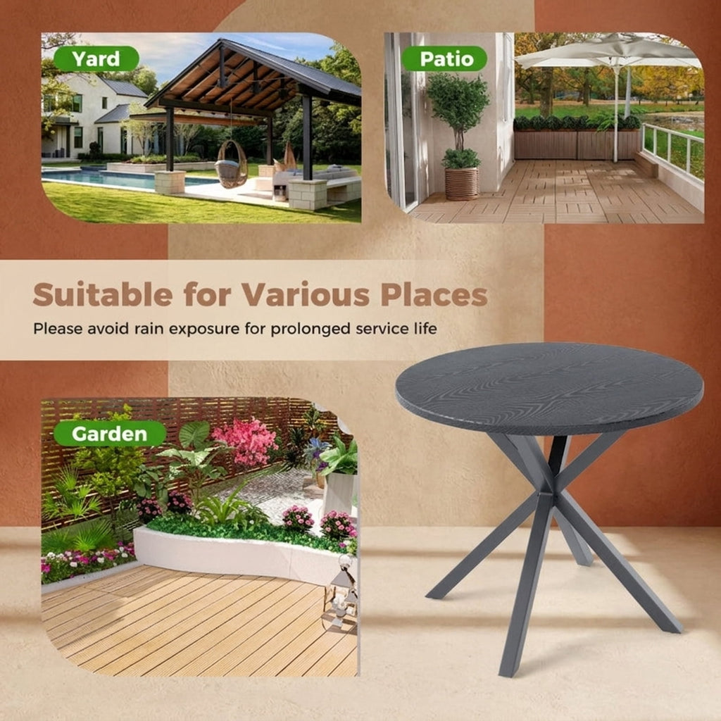 Biotree 33.5 Inch Round Patio Bistro Table with Wood-Like Top and X-Shaped Legs, Gray