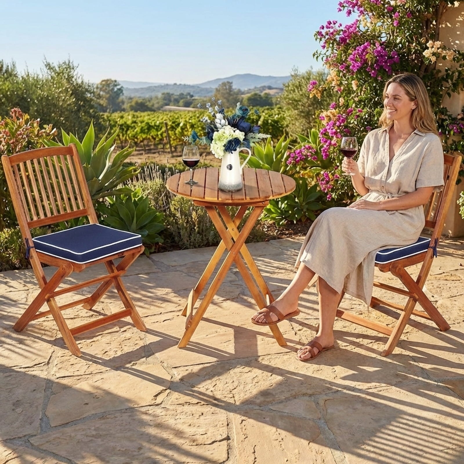 Biotree 3-Piece Patio Folding Bistro Set with Cushion-Navy