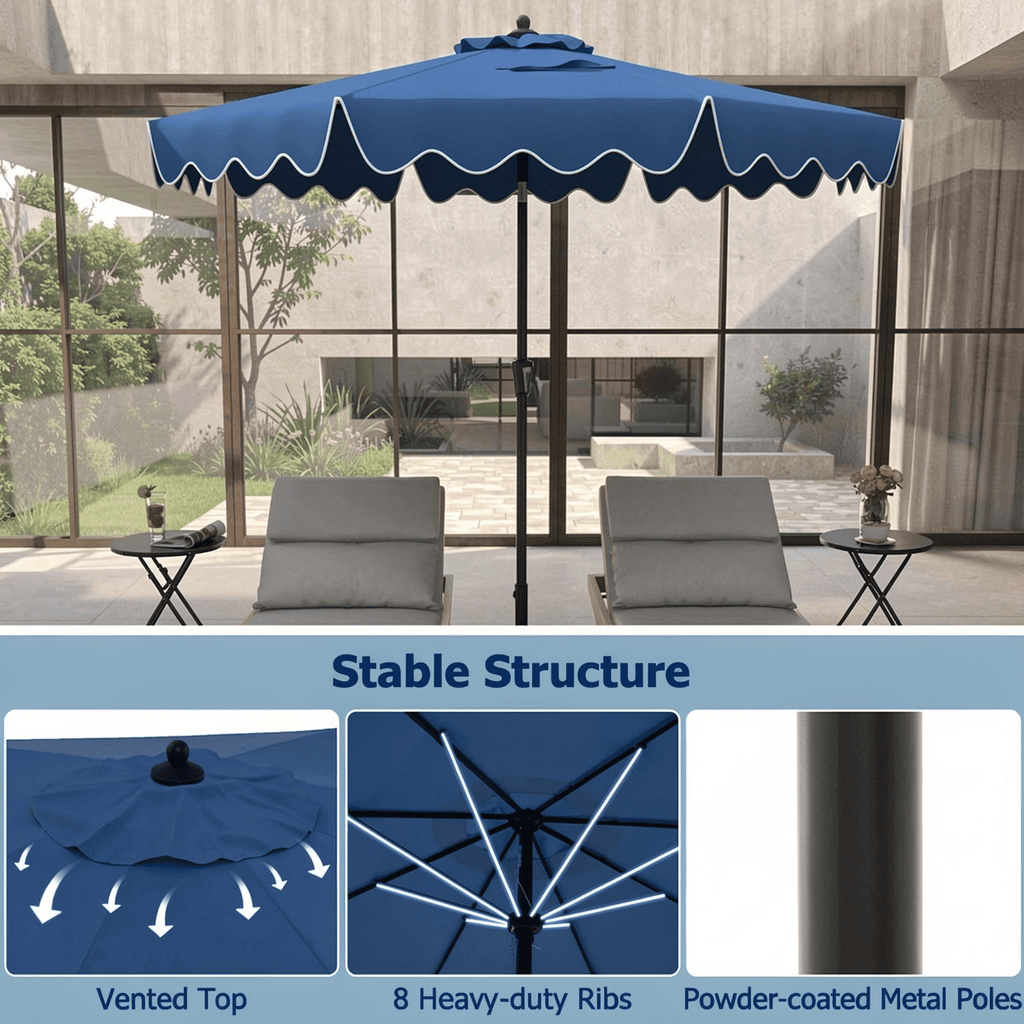 Biotree 9 Feet Patio Umbrella with Crank Handle and Push Button Tilt-Navy Navy Blue - Outdoor Patio Garden Sun Shade