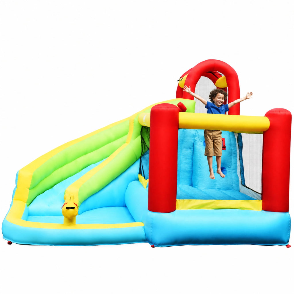 Biotree 6-in-1 Inflatable Bounce House with Water Slide, Climbing Wall, Splash Pool and Basketball Hoop for Backyard, Multicolor
