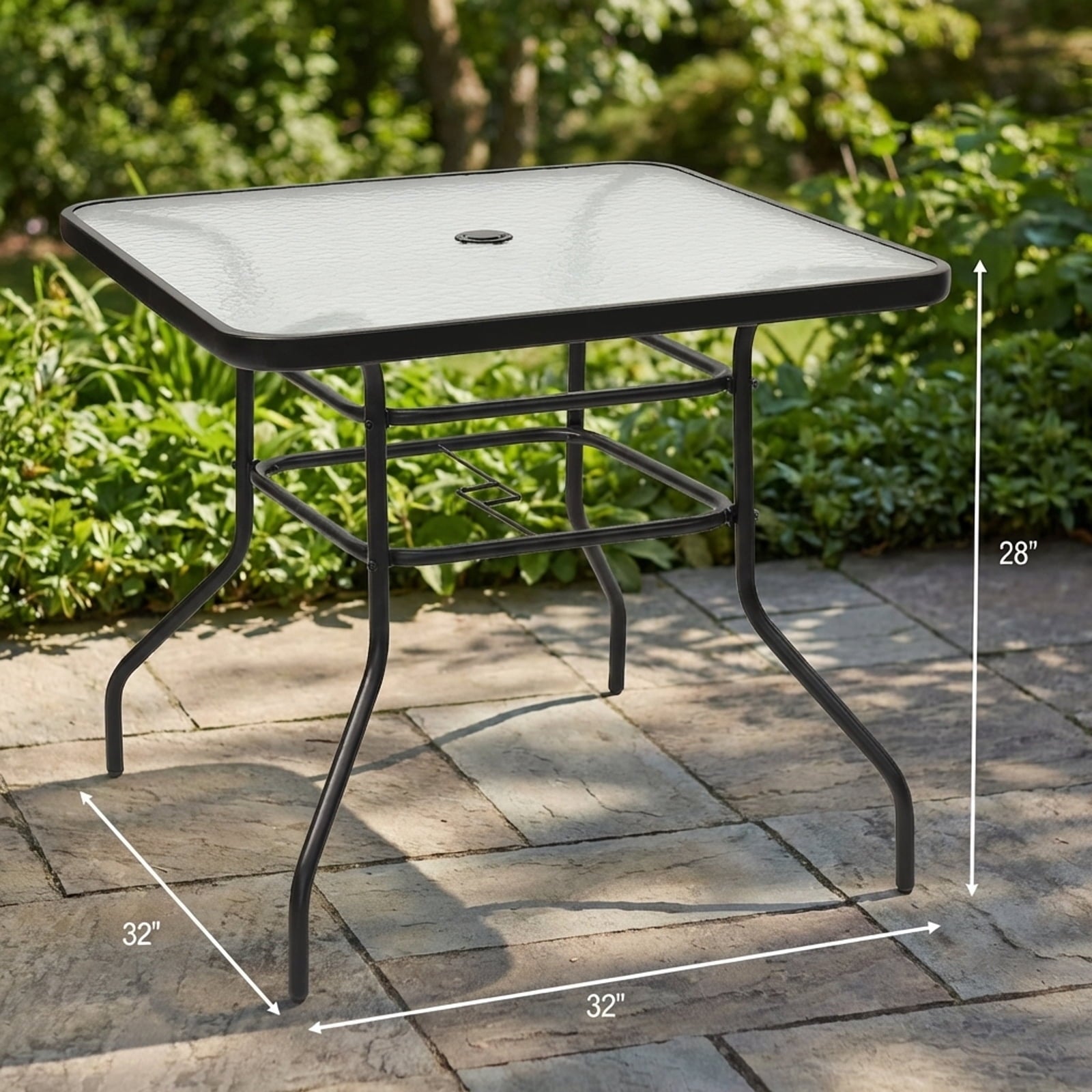 Biotree 32 In Patio Square Table with Tempered Glass Top