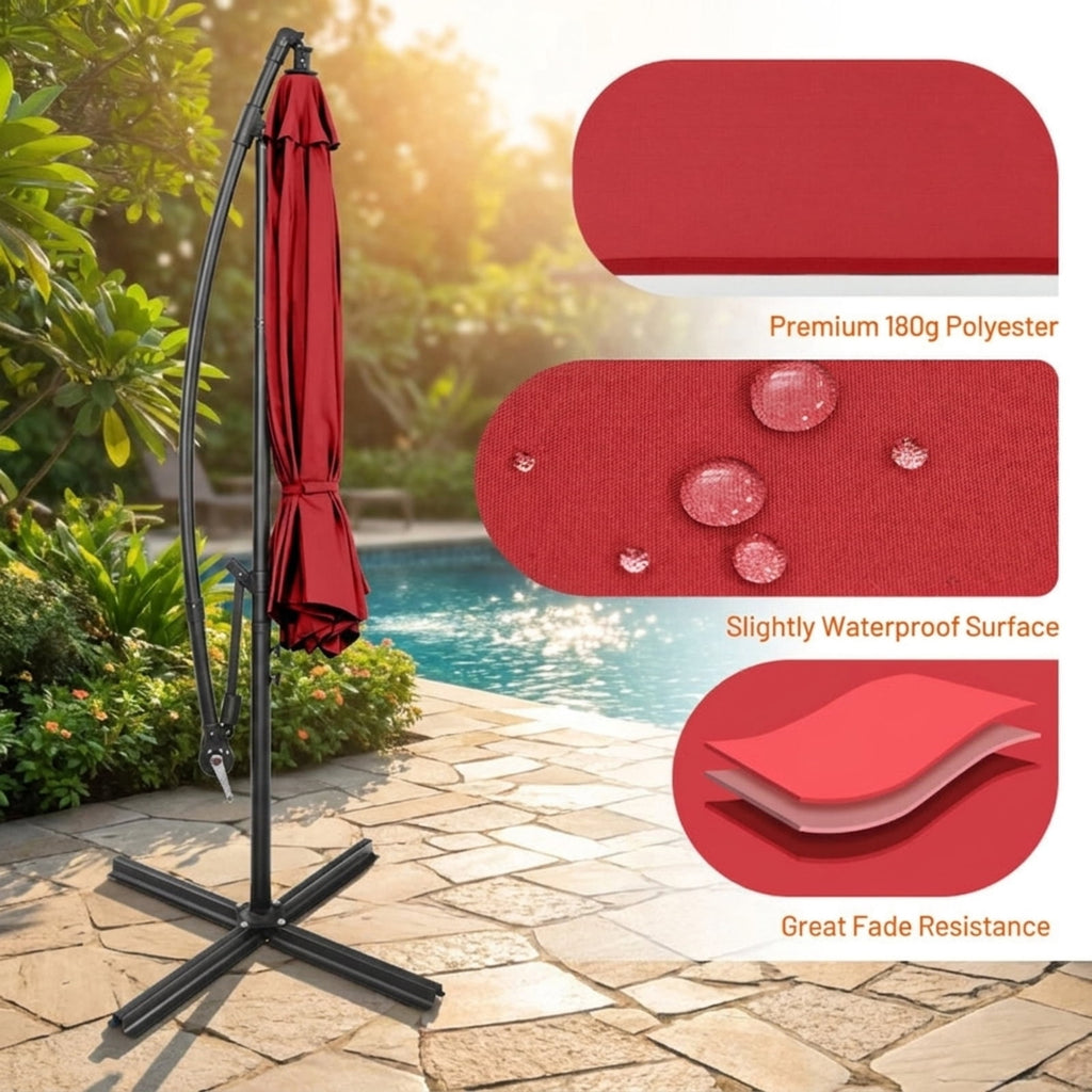 Biotree 10 FT Patio Umbrella, Offset Umbrella with 8 Ribs Cantilever and Cross Base for Patio Garden Backyard Pool, Red