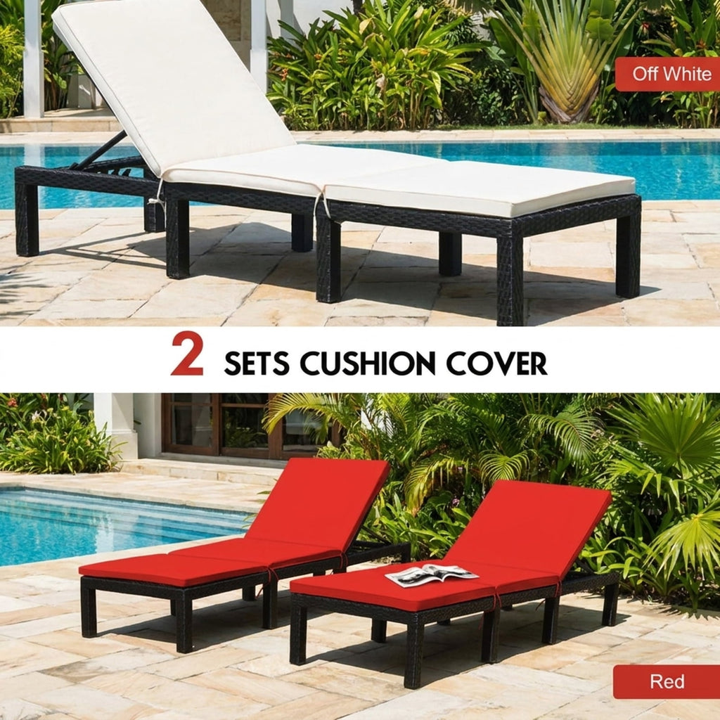 Biotree Patio Rattan Cushioned Height Adjustable Lounge Chair Stackable Patio Chair for Garden BackyardRed Off White