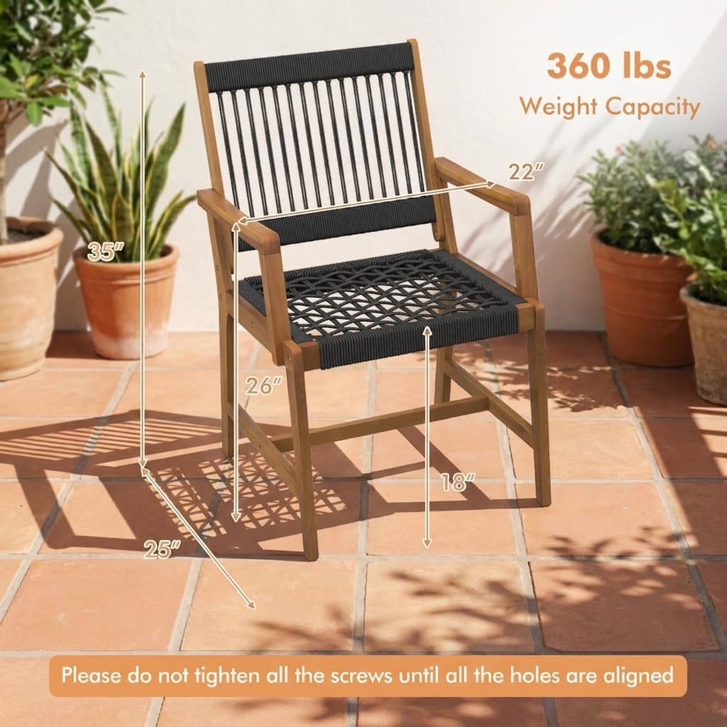 Biotree Set of 2 Patio Acacia Wood Dining Chairs with Armrests for Lawn Yard Stackable Patio Chair for Garden BackyardBlack and Natural