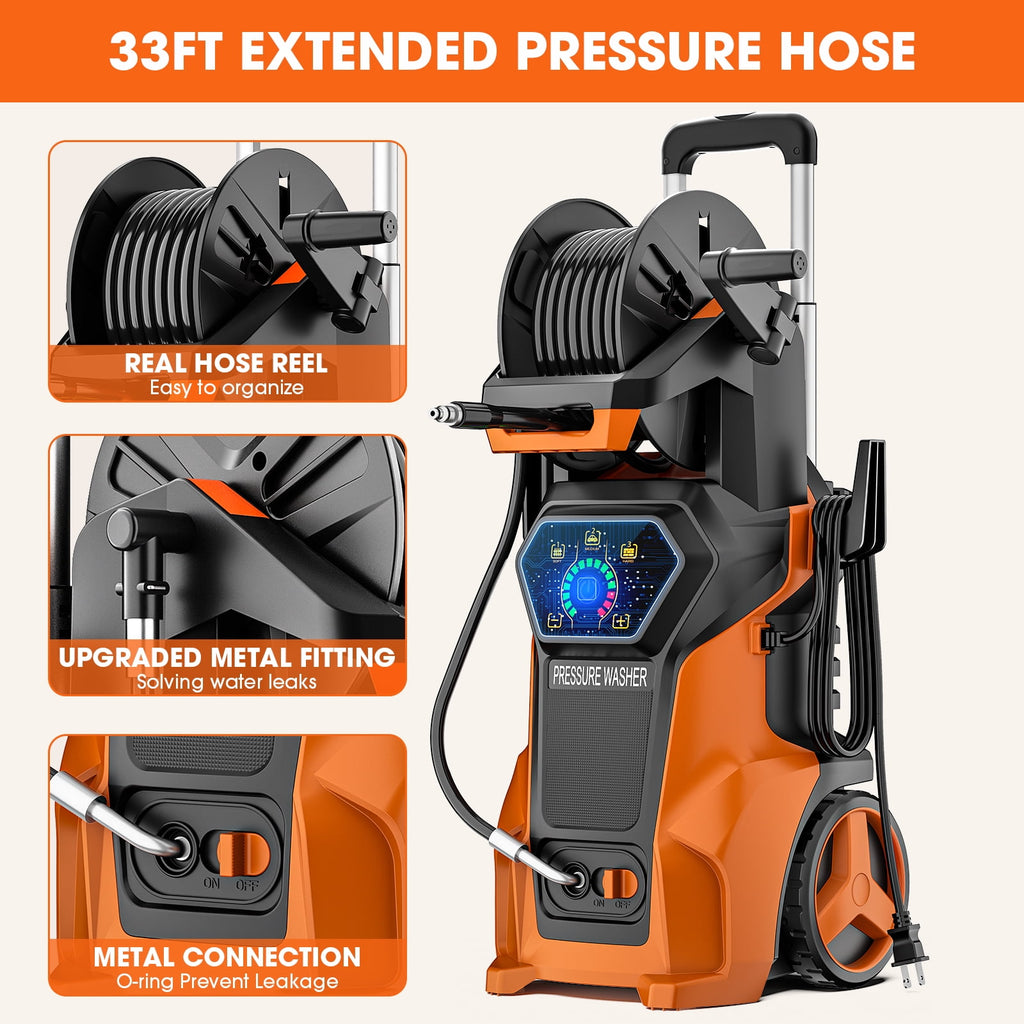 Biotree 5000 PSI Electric Pressure Washer 3.2 GPM Power Washer with Adjustable Pressure Control Panel ,Foam Cannon, 4 Spray Nozzles for Car Driveway Patio Home Cleaning, Orange