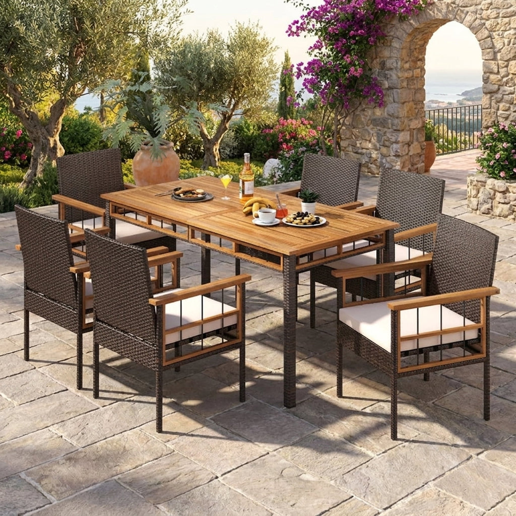 Biotree 63" Outdoor Dining Table with Acacia Wood Slatted Tabletop, Black