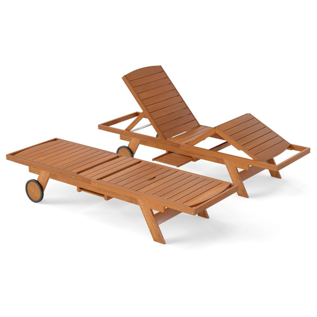 Biotree Outdoor Chaise Lounge Chair with Wheels 4-Position Patio Wood Recliner with Adjustable BackrestNatural