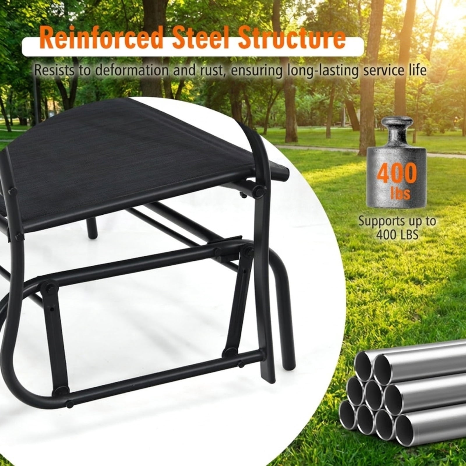 Biotree Iron Patio Rocking Chair for Outdoor Backyard and Lawn Stackable Patio Chair for Garden BackyardBlack